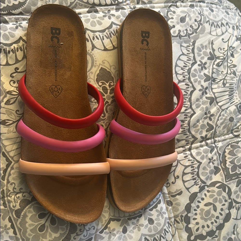 BC Footwear Gradient Red Pink Sandals with Natural Footbed